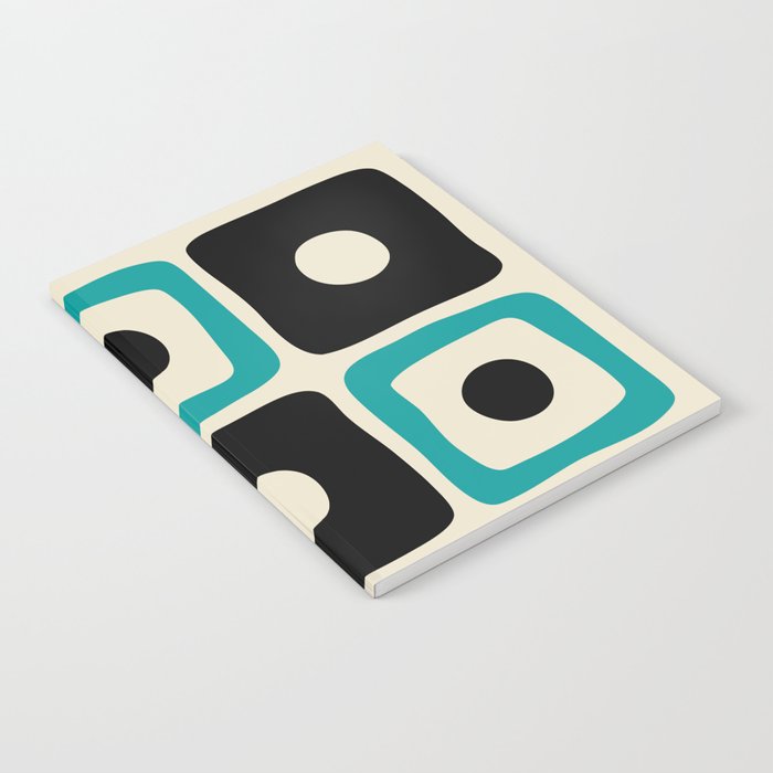 Mid Century Modern Square Dot Pattern 593 Black and Turquoise Notebook Gallery Image 2