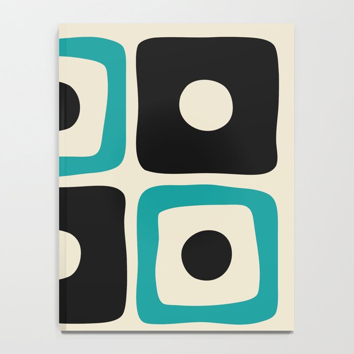 Mid Century Modern Square Dot Pattern 593 Black and Turquoise Notebook Gallery Image 4