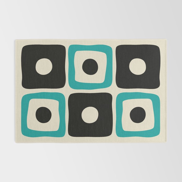 Mid Century Modern Square Dot Pattern 593 Black and Turquoise Rug Gallery Image 2