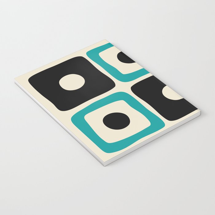 Mid Century Modern Square Dot Pattern 593 Black and Turquoise Notebook Gallery Image 3
