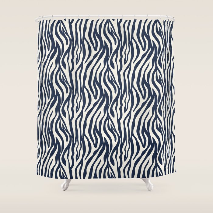 Zebra Stripes In Midnight Blue Shower Curtain Gallery Image 1