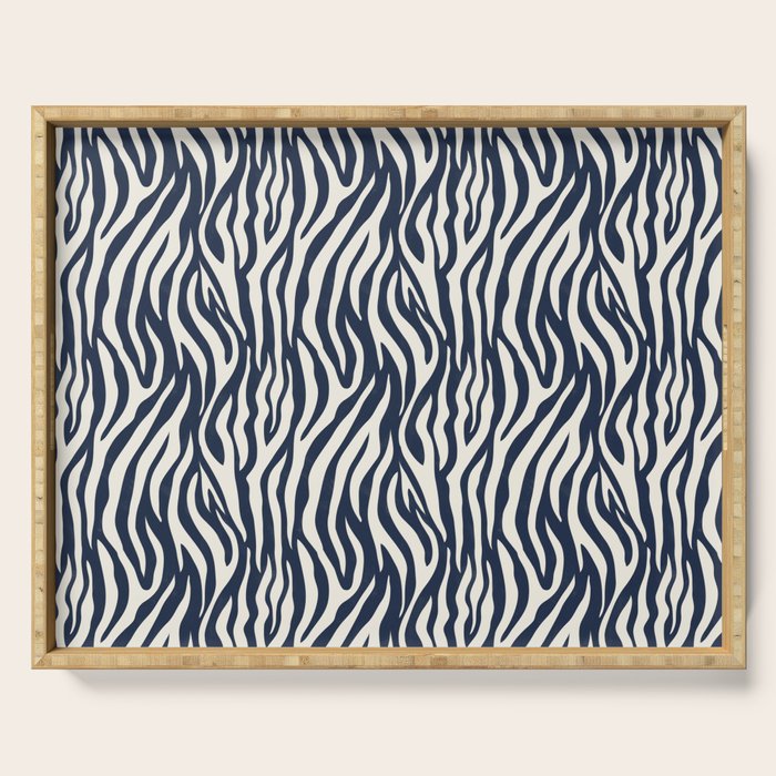 Zebra Stripes In Midnight Blue Serving Tray Gallery Image 1