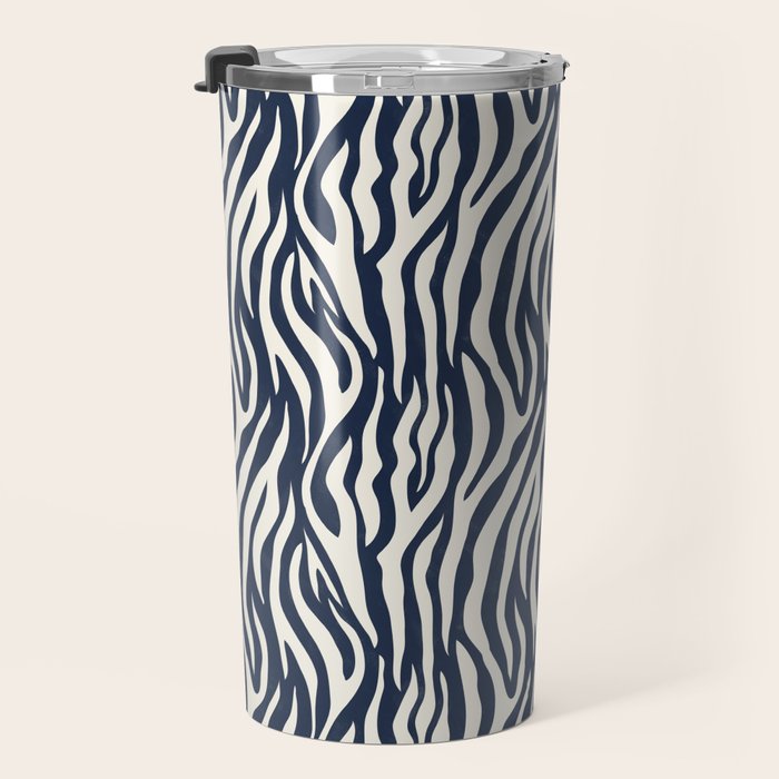 Zebra Stripes In Midnight Blue Travel Mug Gallery Image 3