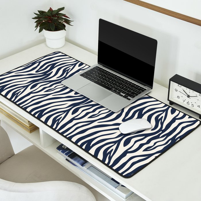 Zebra Stripes In Midnight Blue Desk Mat Gallery Image 2
