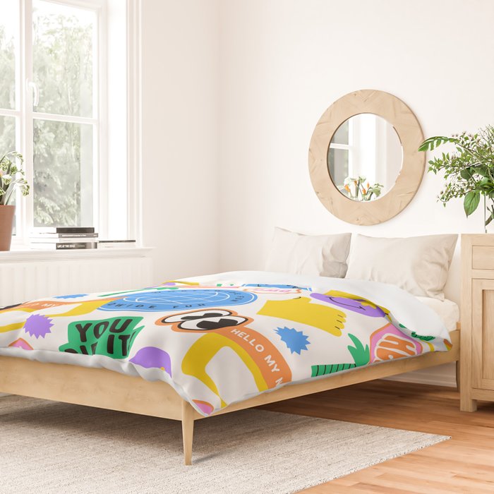 Retro cartoon sticker label pattern Duvet Cover Gallery Image 2
