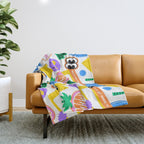 Retro cartoon sticker label pattern Throw Blanket Gallery Image 1