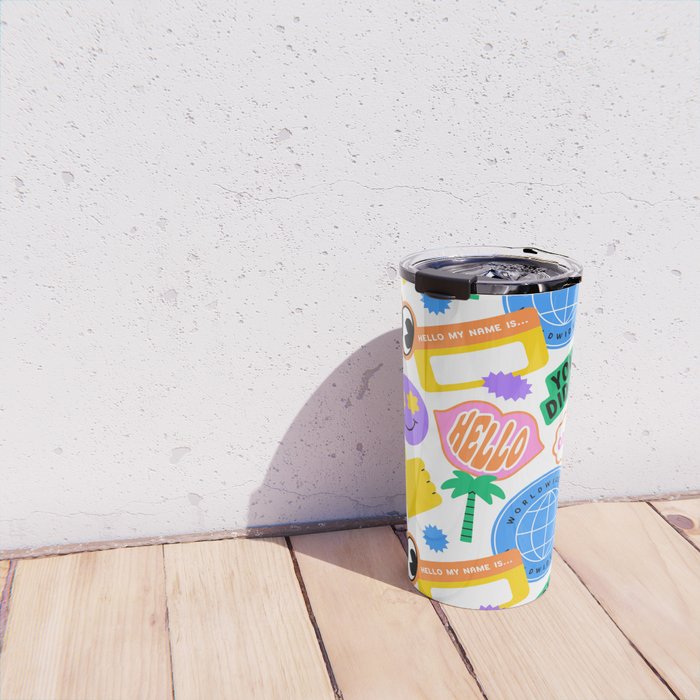 Retro cartoon sticker label pattern Travel Mug Gallery Image 4