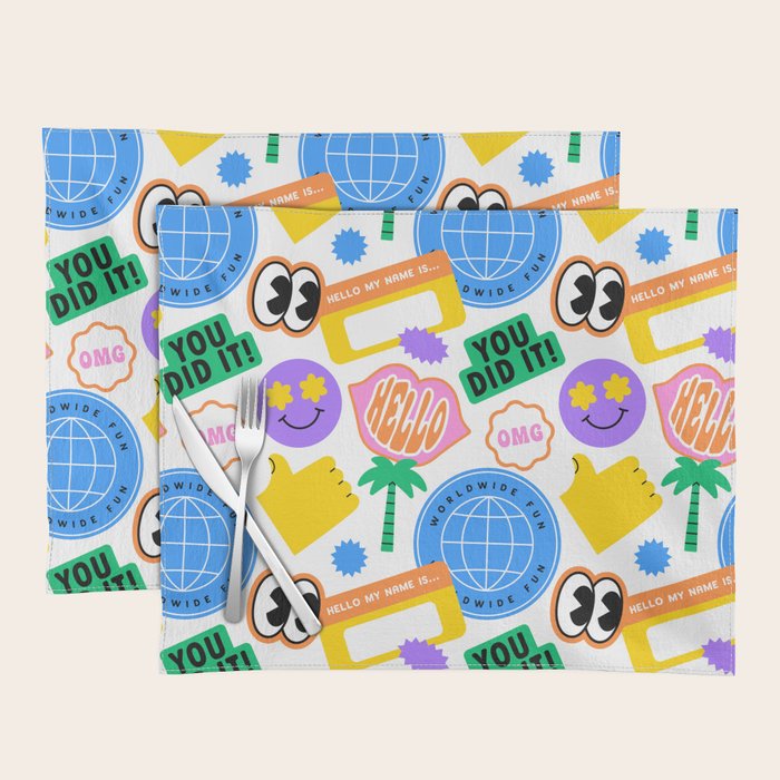 Retro cartoon sticker label pattern Placemat Gallery Image 1