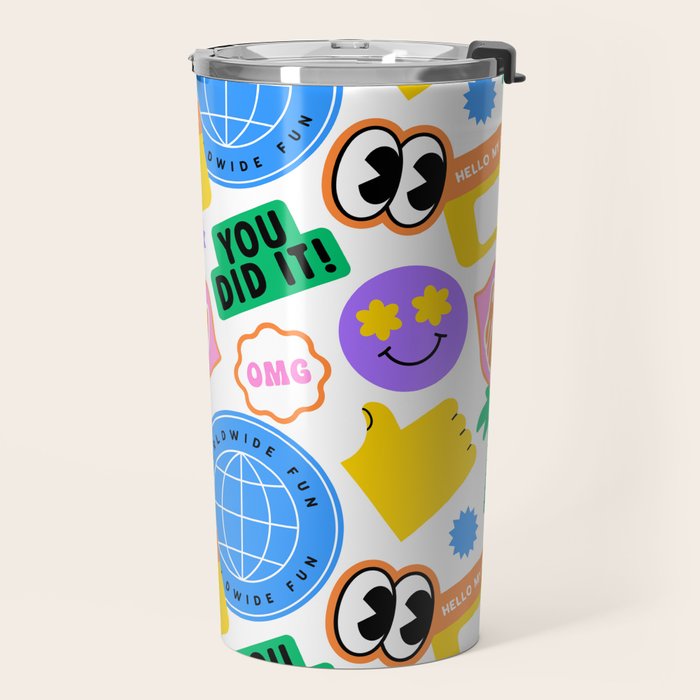 Retro cartoon sticker label pattern Travel Mug Gallery Image 2