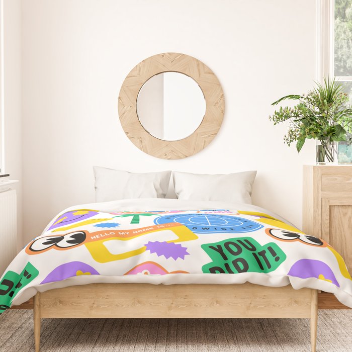 Retro cartoon sticker label pattern Duvet Cover Gallery Image 3