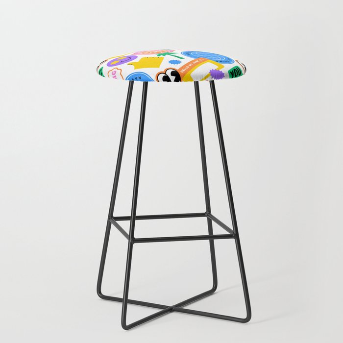 Retro cartoon sticker label pattern Stool Gallery Image 1