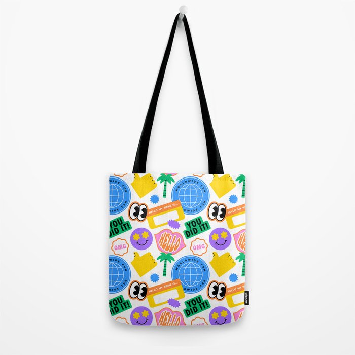 Retro cartoon sticker label pattern Tote Bag Gallery Image 2