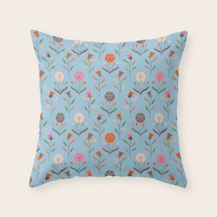 Folk Meadow - Vintage Floral Pattern Throw Pillow Gallery Image 1