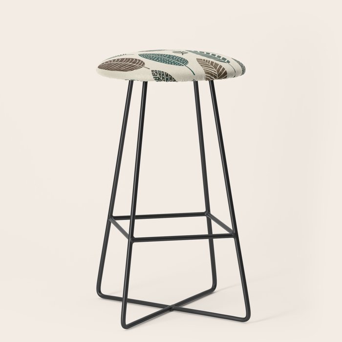 Rustic Autumn Vibe Textured Leaf Pattern Beige Green Stool Gallery Image 1