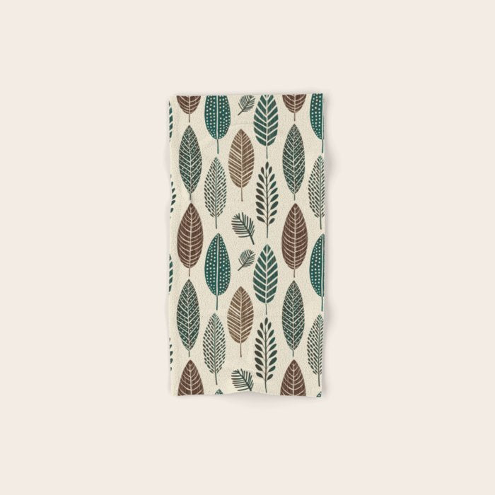 Rustic Autumn Vibe Textured Leaf Pattern Beige Green Bath Towel Gallery Image 1