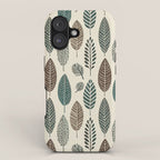 Rustic Autumn Vibe Textured Leaf Pattern Beige Green iPhone Case Gallery Image 1