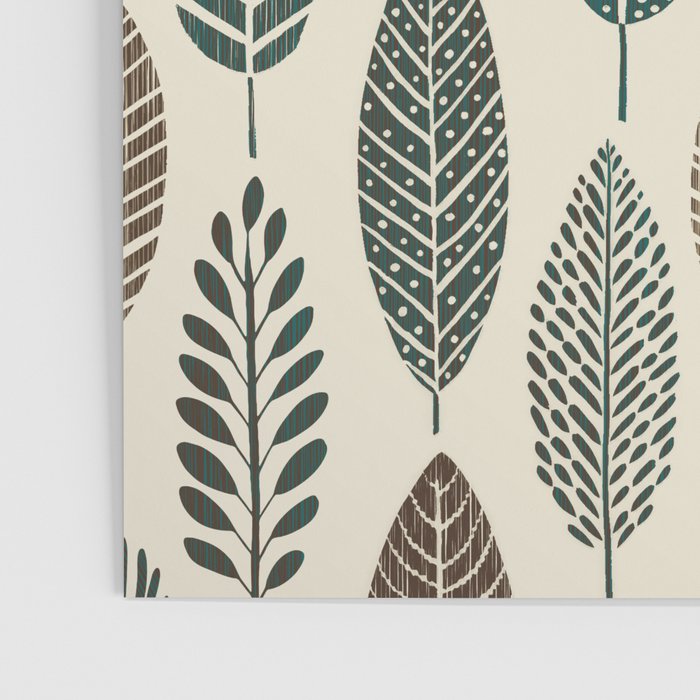Rustic Autumn Vibe Textured Leaf Pattern Beige Green Poster Gallery Image 3