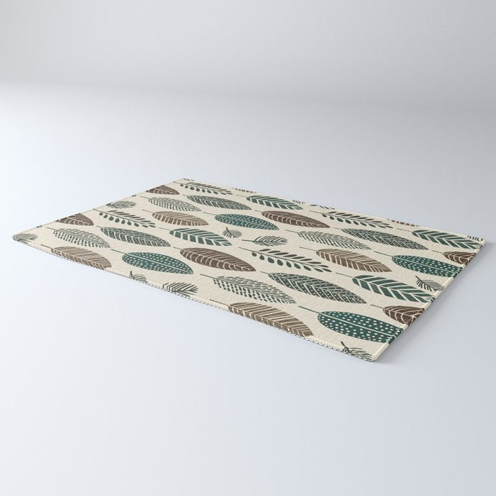 Rustic Autumn Vibe Textured Leaf Pattern Beige Green Rug Gallery Image 3