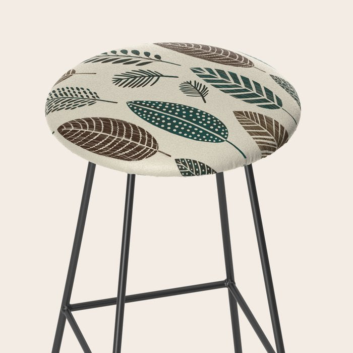 Rustic Autumn Vibe Textured Leaf Pattern Beige Green Stool Gallery Image 2