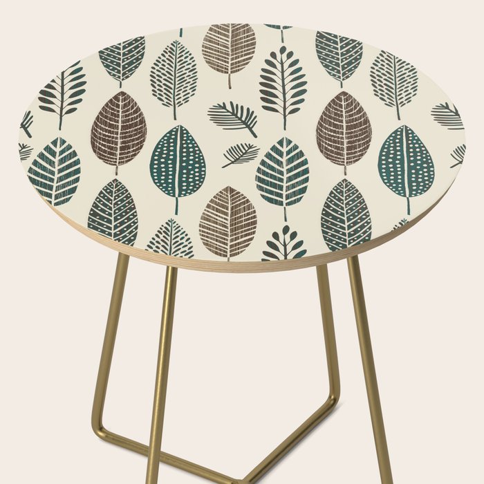Rustic Autumn Vibe Textured Leaf Pattern Beige Green Side Table Gallery Image 2