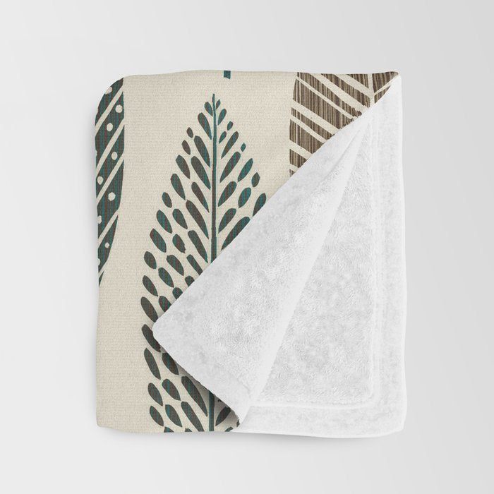 Rustic Autumn Vibe Textured Leaf Pattern Beige Green Throw Blanket Gallery Image 3