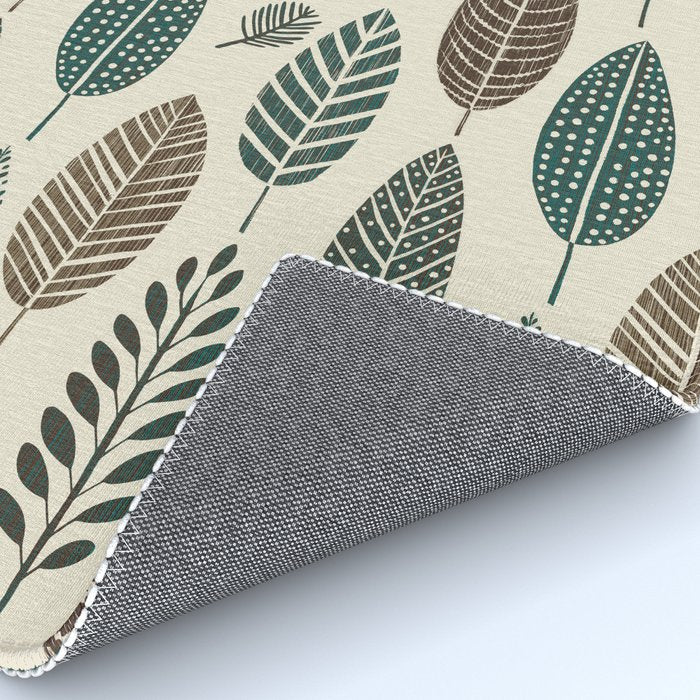 Rustic Autumn Vibe Textured Leaf Pattern Beige Green Rug Gallery Image 4