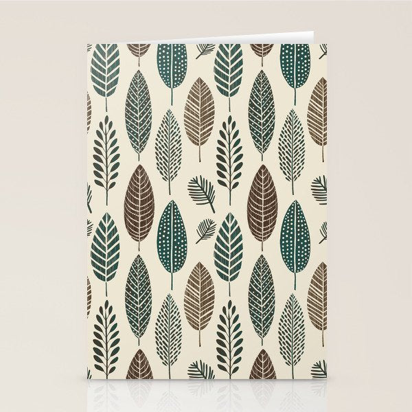 Rustic Autumn Vibe Textured Leaf Pattern Beige Green Stationery Card Gallery Image 2