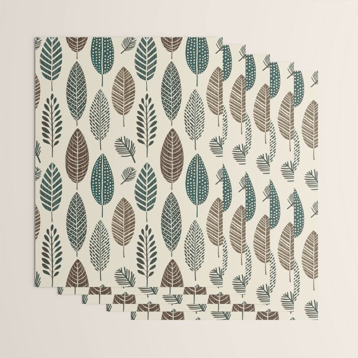 Rustic Autumn Vibe Textured Leaf Pattern Beige Green Wrapping Paper Gallery Image 3