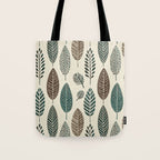 Rustic Autumn Vibe Textured Leaf Pattern Beige Green Tote Bag Gallery Image 1