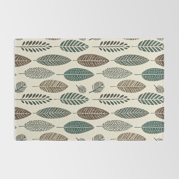 Rustic Autumn Vibe Textured Leaf Pattern Beige Green Rug Gallery Image 2