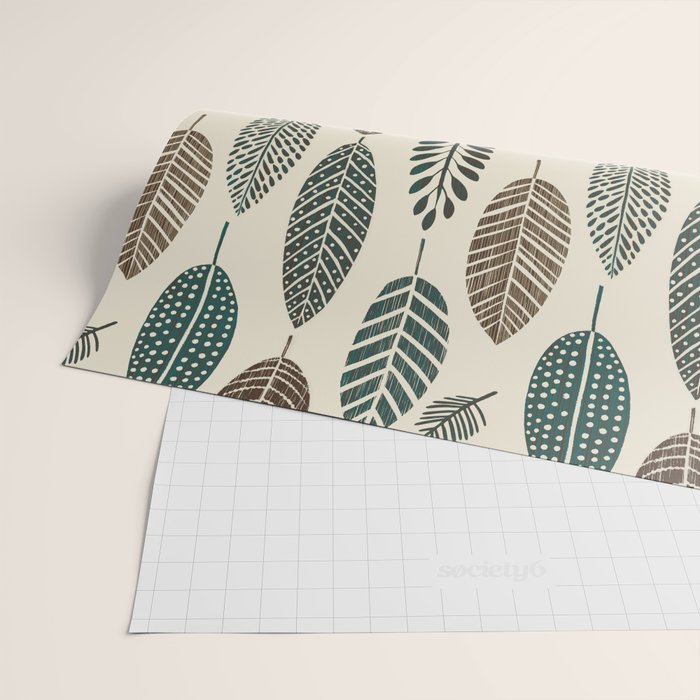 Rustic Autumn Vibe Textured Leaf Pattern Beige Green Wrapping Paper Gallery Image 2