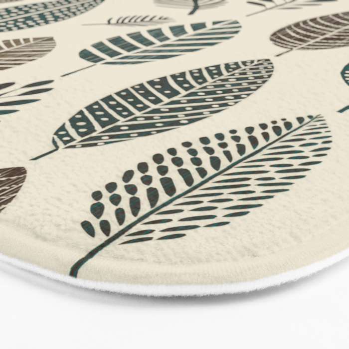 Rustic Autumn Vibe Textured Leaf Pattern Beige Green Bath Mat Gallery Image 3