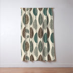 Rustic Autumn Vibe Textured Leaf Pattern Beige Green Window Curtain Gallery Image 3
