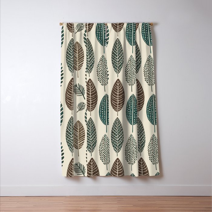 Rustic Autumn Vibe Textured Leaf Pattern Beige Green Window Curtain Gallery Image 3