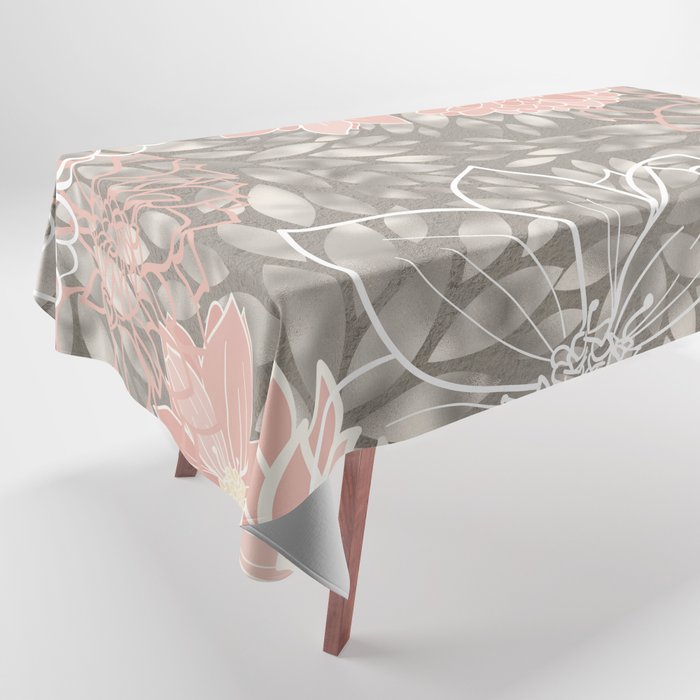Festive, Floral Pattern Dahlias, Pink, Gray, White Tablecloth Gallery Image 1