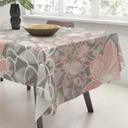 Festive, Floral Pattern Dahlias, Pink, Gray, White Tablecloth Gallery Image 3