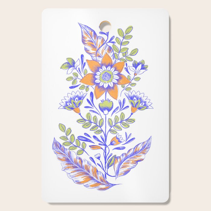 Folk Floral Blue Green Orange Cutting Board Gallery Image 1