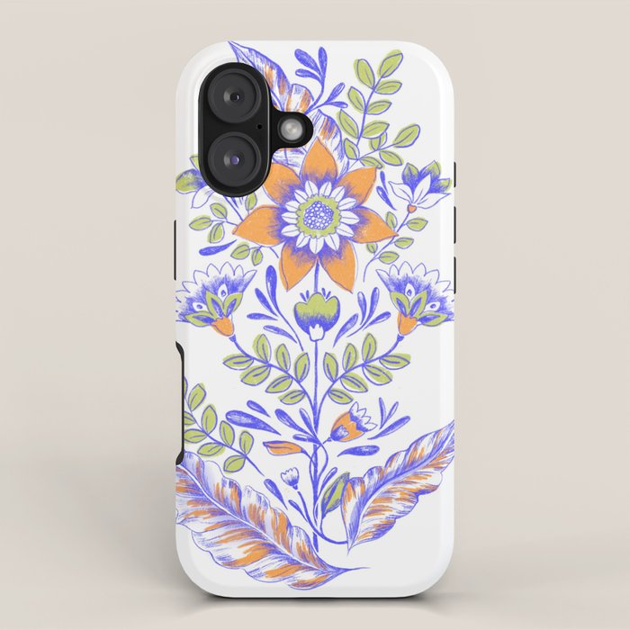 Folk Floral Blue Green Orange iPhone Case Gallery Image 1