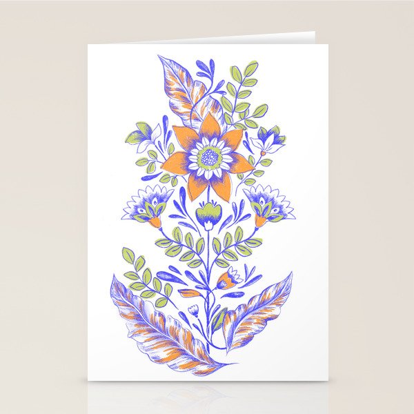 Folk Floral Blue Green Orange Stationery Card Gallery Image 1