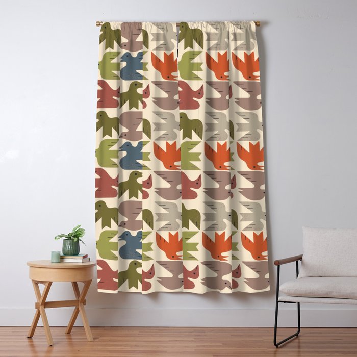 Midcentury Bird Grid Window Curtain Gallery Image 5
