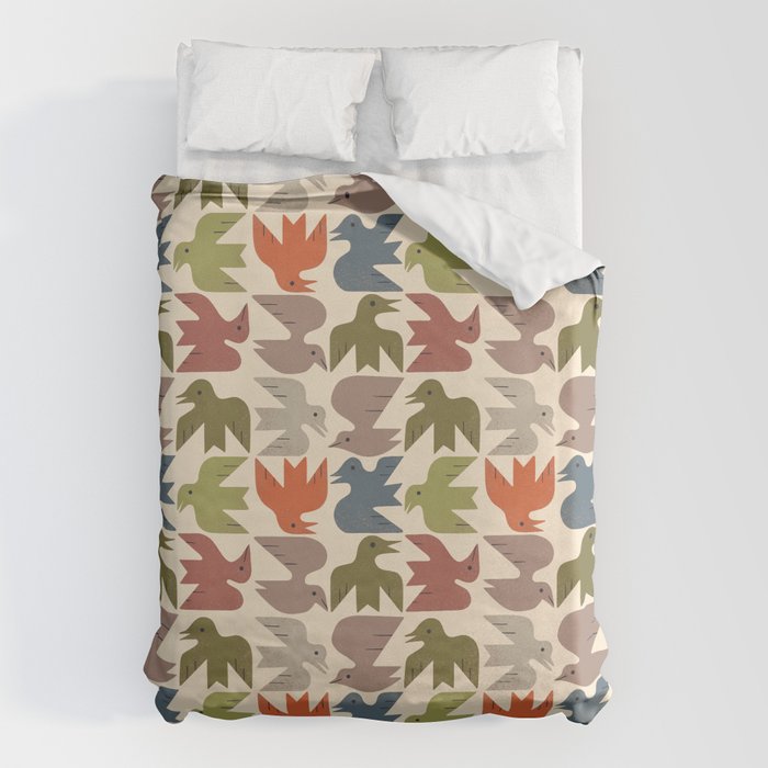 Midcentury Bird Grid Duvet Cover Gallery Image 6