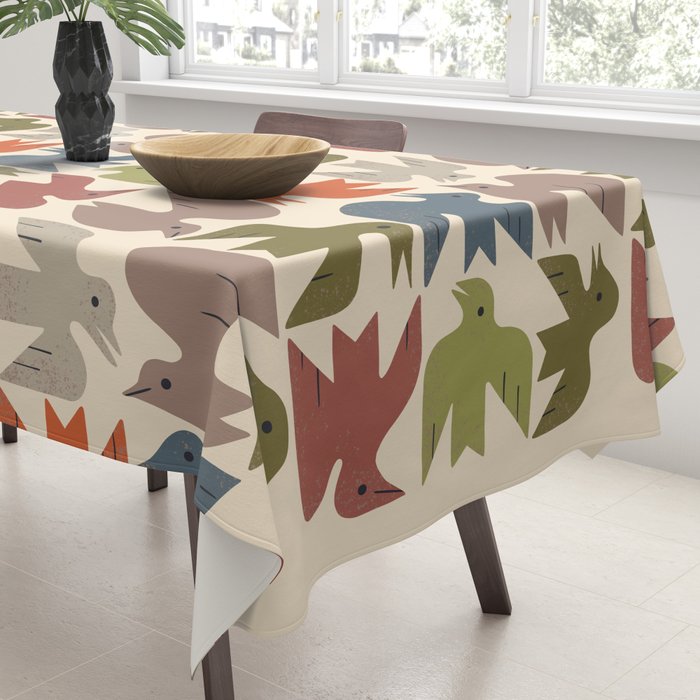 Midcentury Bird Grid Tablecloth Gallery Image 3