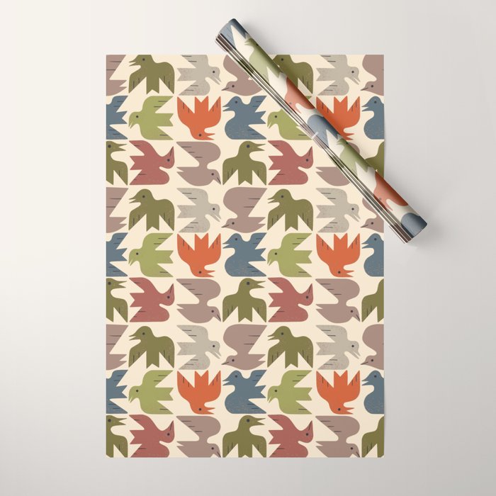 Midcentury Bird Grid Wrapping Paper Gallery Image 1