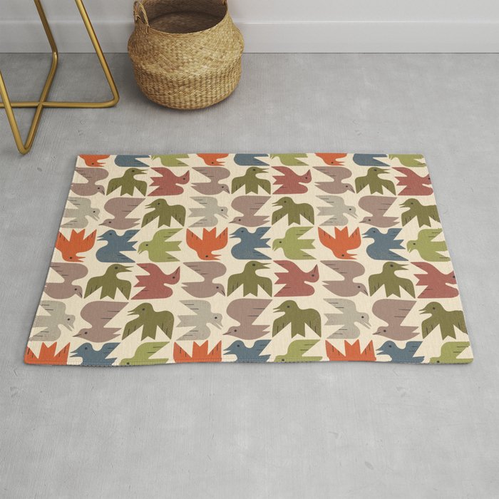Midcentury Bird Grid Rug Gallery Image 1