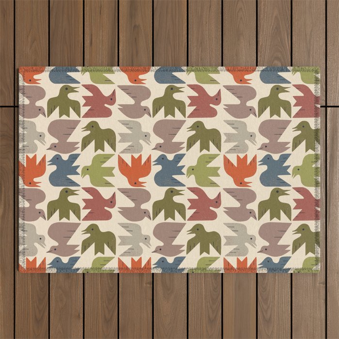 Midcentury Bird Grid Outdoor Rug Gallery Image 1