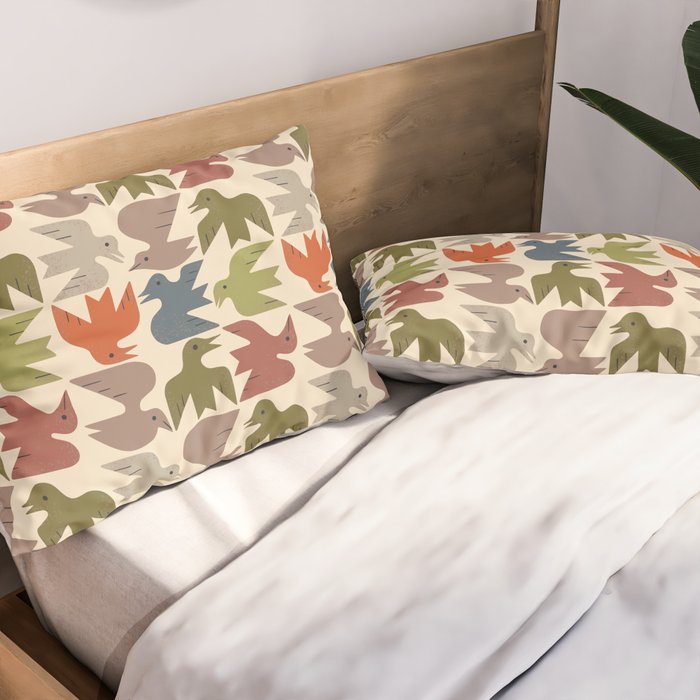 Midcentury Bird Grid Pillow Sham Gallery Image 2