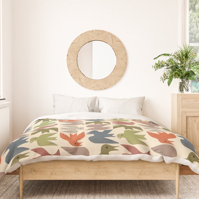 Midcentury Bird Grid Duvet Cover Gallery Image 3