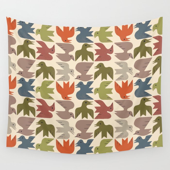 Midcentury Bird Grid Wall Tapestry Gallery Image 4