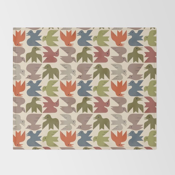 Midcentury Bird Grid Throw Blanket Gallery Image 2