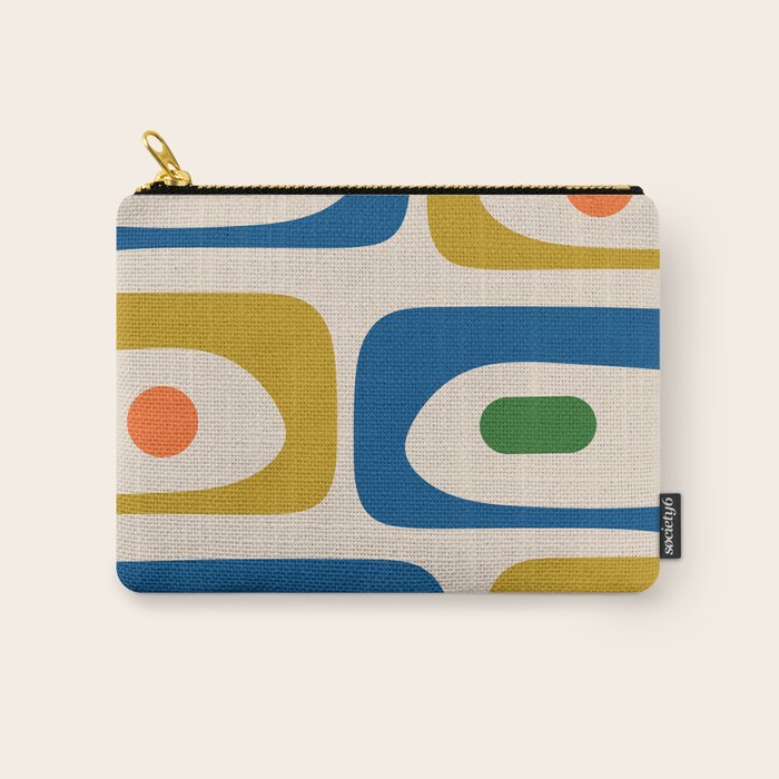 Mid Century Modern Abstract Retro Piquet Pattern in Vintage Blue Mustard Green Orange Beige Carry All Pouch Gallery Image 1